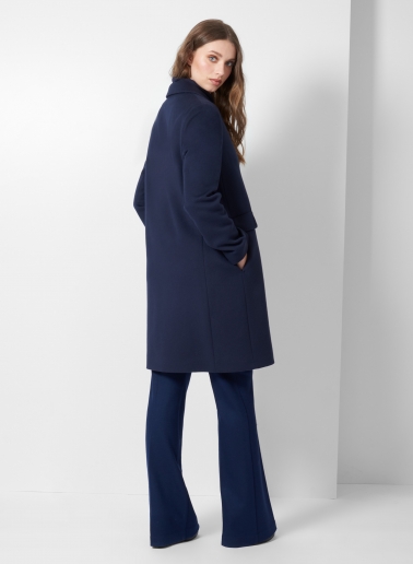 Straight blue wool and cashmere coat wuth masculine cut