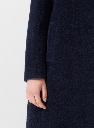 Cappotto blu in lana e alpaca con collo a rever rovesciato