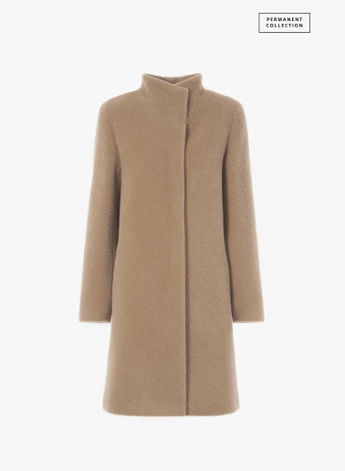 Cappotto beige scuro svasato in lana e alpaca con collo alto | Cinzia 