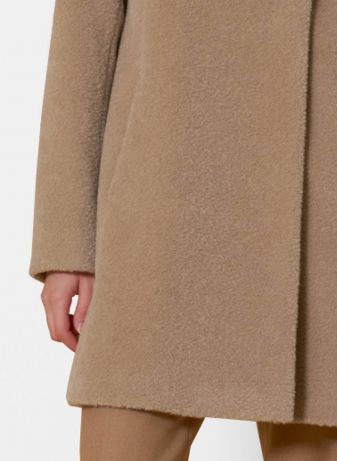 Short flared dark beige wool and alpaca coat with crossover collar