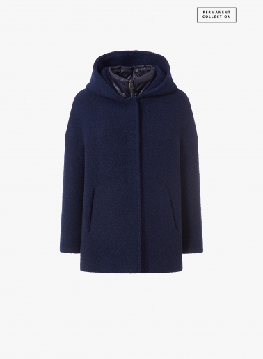 Parka corto blu marino in lana con pettorina in nylon staccabile | Cin