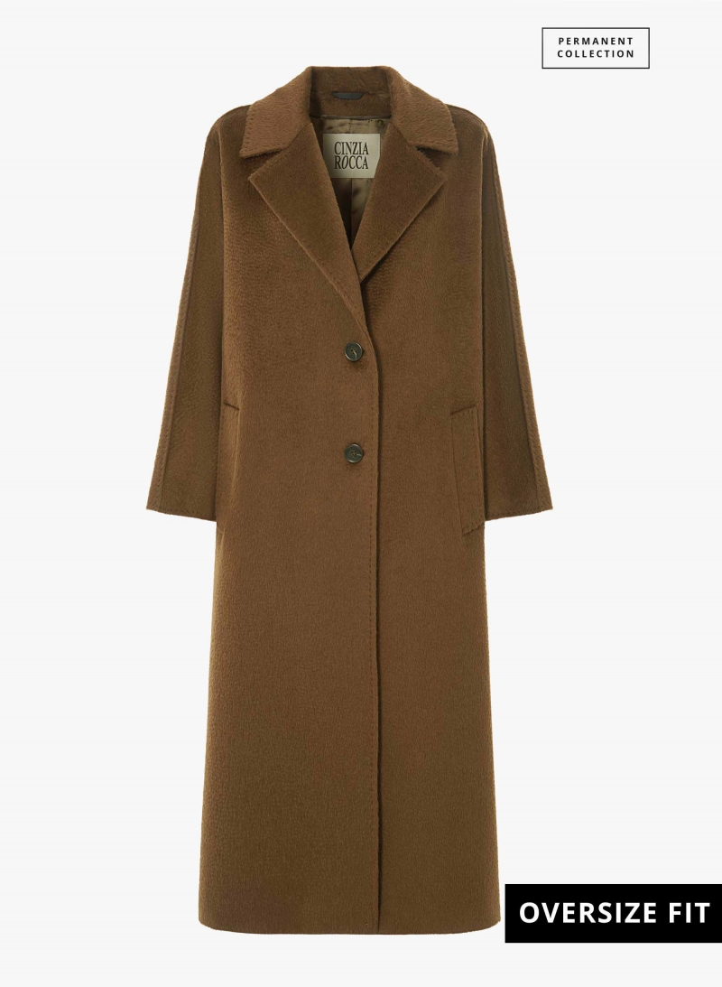 Maxi cappotto color tabacco in alpaca e lana