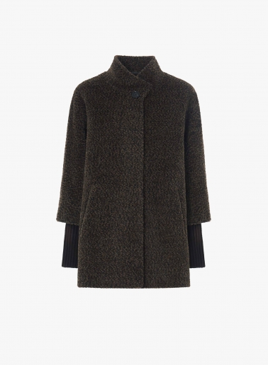 Cappotto corto marrone in lana e alpaca con polsini in maglia | Cinzia
