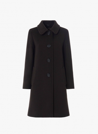 Brown coat with micro houndsthooth pattern and shirt collar | Cinzia R