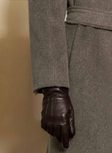 Dark taupe wool belted coat with shirt collar