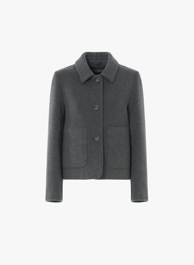 Grey wool short coat with shirt collar and patch pockets | Cinzia Rocc