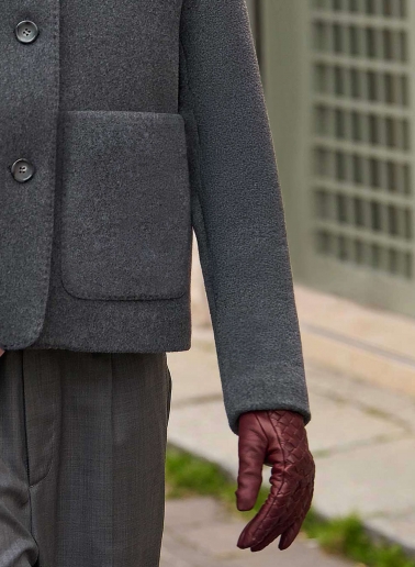 Grey wool short coat with shirt collar and patch pockets