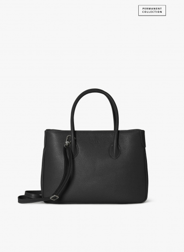 Black genuine leather tote bag