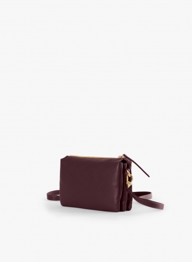 Borsa a tracolla con tre scomparti in pelle bordeaux