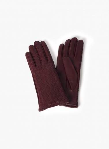 Burgundy nappa leather gloves with woven design