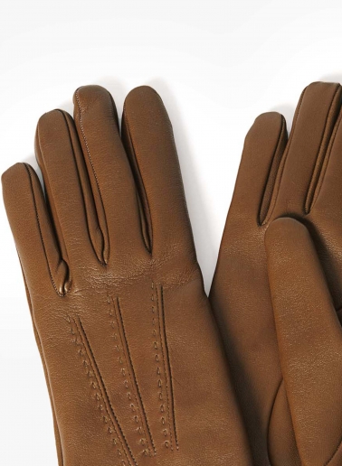 Tabacco colour nappa leather gloves with band and hook