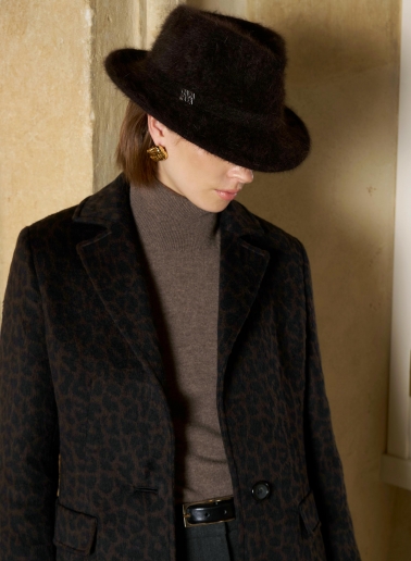 Brown wool fedora hat with fur like effect