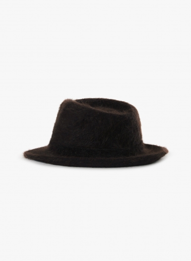 Brown wool fedora hat with fur like effect
