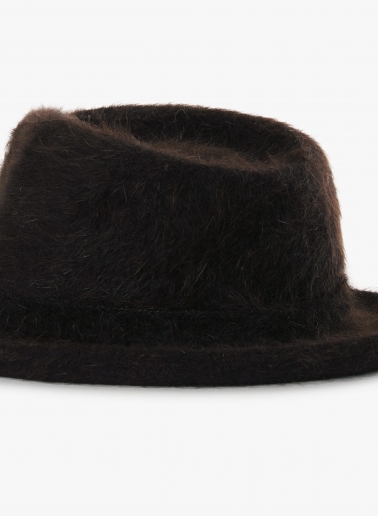 Brown wool fedora hat with fur like effect