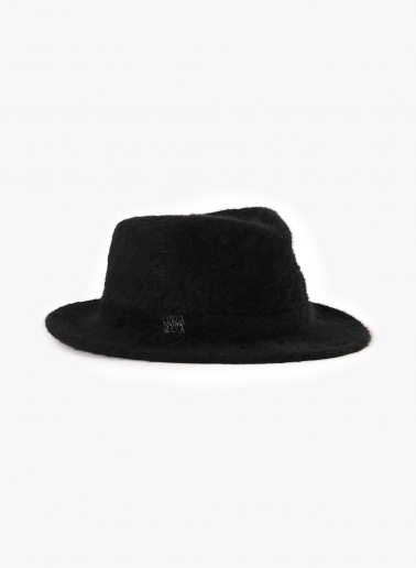 Black wool fedora hat with fur like effect