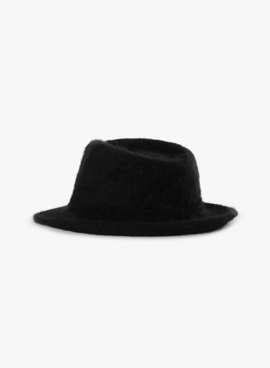 Black wool fedora hat with fur like effect
