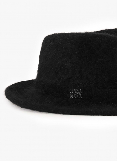 Black wool fedora hat with fur like effect