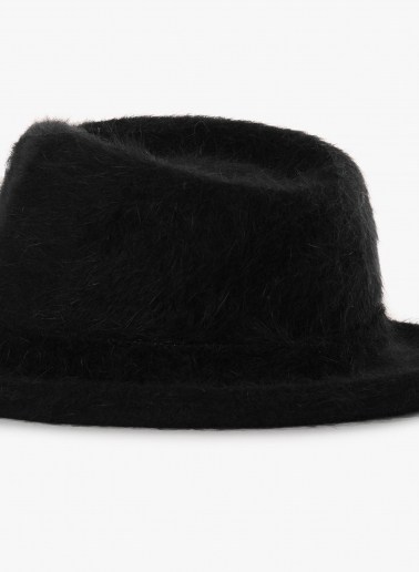 Black wool fedora hat with fur like effect