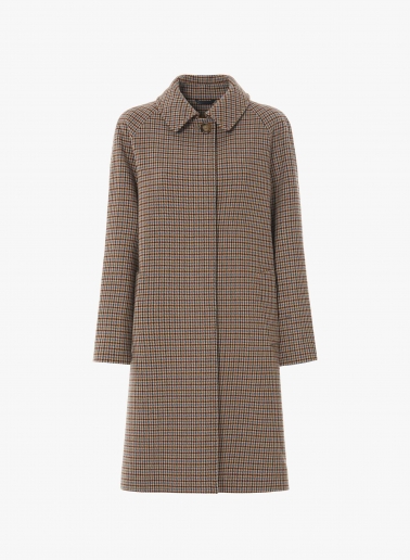 Pure wool micro houndstooth coat with shirt collar