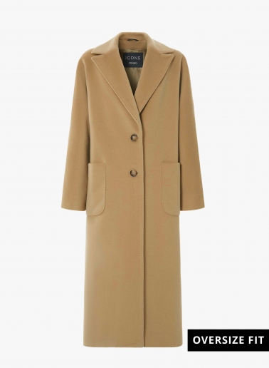 Maxi oversized camel wool coat with patch pockets