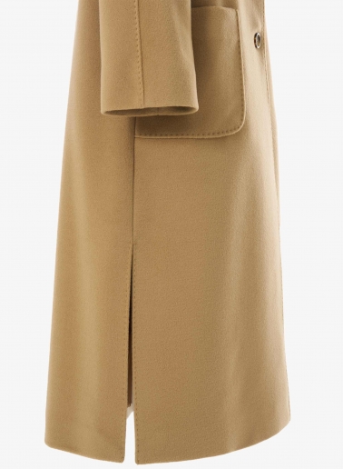 Maxi oversized camel wool coat with patch pockets