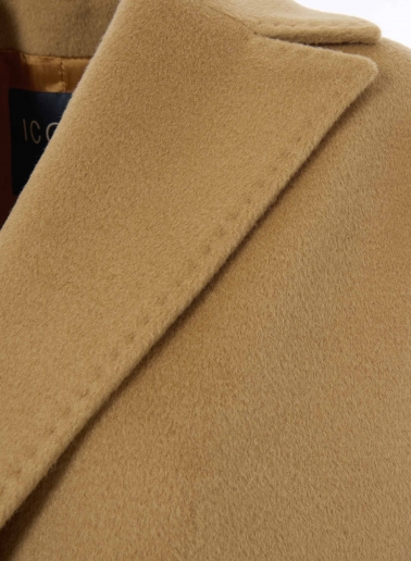 Maxi oversized camel wool coat with patch pockets