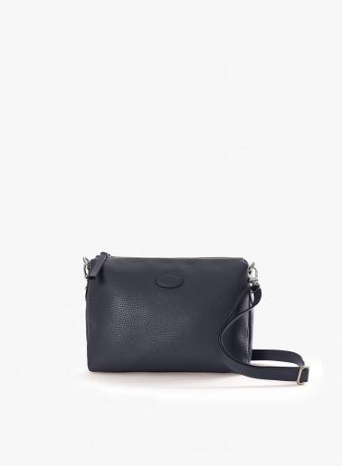 Blue genuine leather crossbody big bag with three compartments