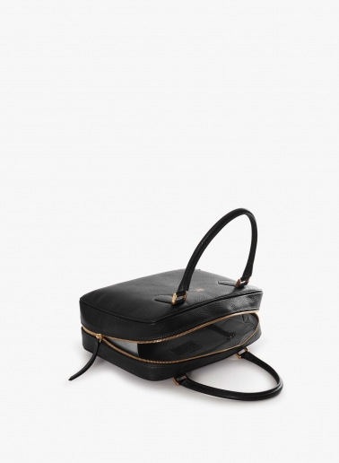 Black genuine leather bag with double zip