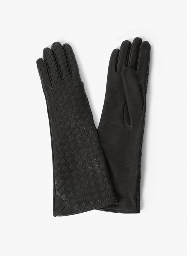 Guanti lunghi neri in nappa con lavorazione intrecciata