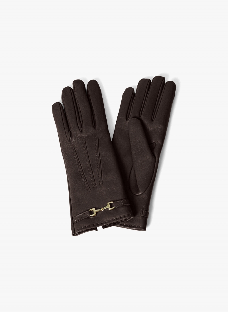 Brown nappa leather gloves with band and hook