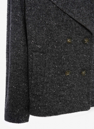 Cappotto corto oversize nero con micro fantasia lurex doppio petto con maxi rever