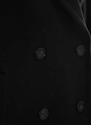 Black double breasted pure wool coat with maxi notch collar