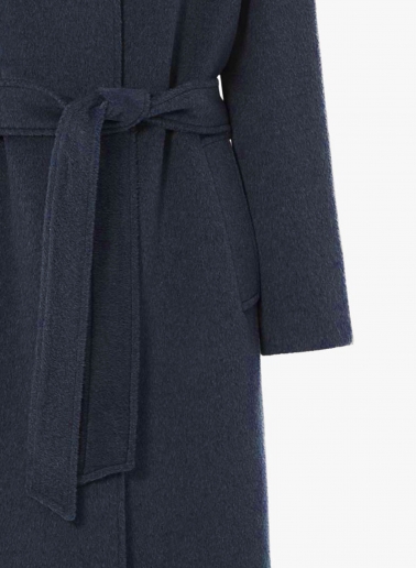 Blue wool belted coat with shirt collar