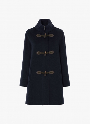 Parka blu in pura lana con alamari