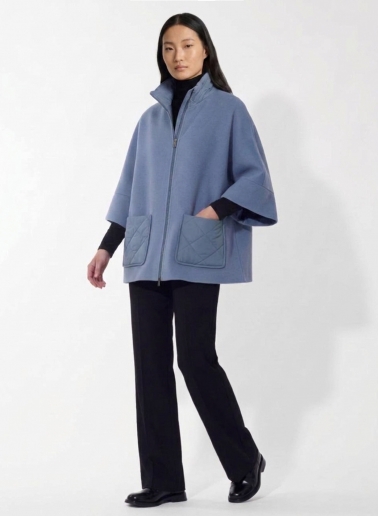 Light blue wool and cashmere cape with quilted inserts