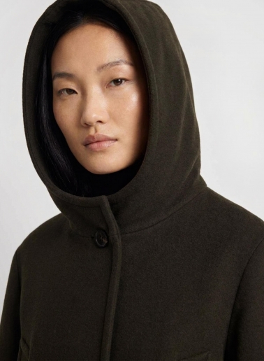 Parka marrone con cappuccio in lana e cashmere e doppie tasche