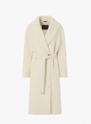 Maxi white alpaca and wool coat with belt and shawl collar