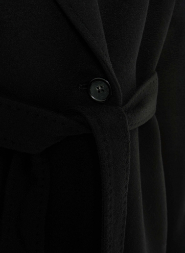 Maxi black pure cashmere coat with belt and shawl collar