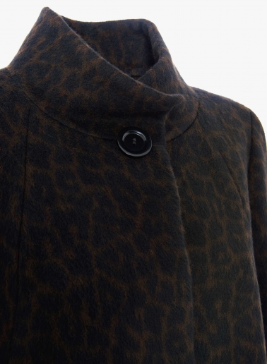 Flared brown coat with animal pattern