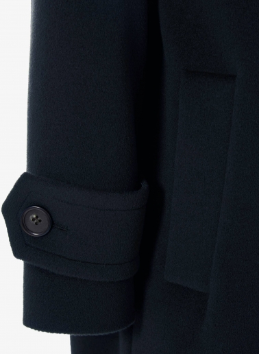 Blue double breasted pure wool coat with maxi notch collar