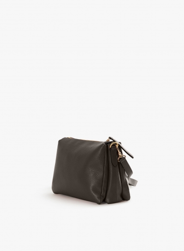 Brown genuine leather crossbody big bag with three compartments