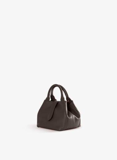 Brown genuine leather mini handbag with strap