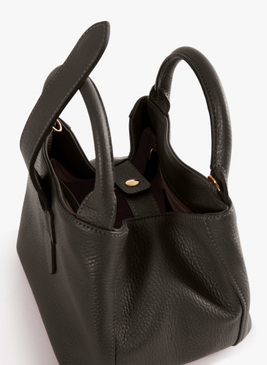 Brown genuine leather mini handbag with strap