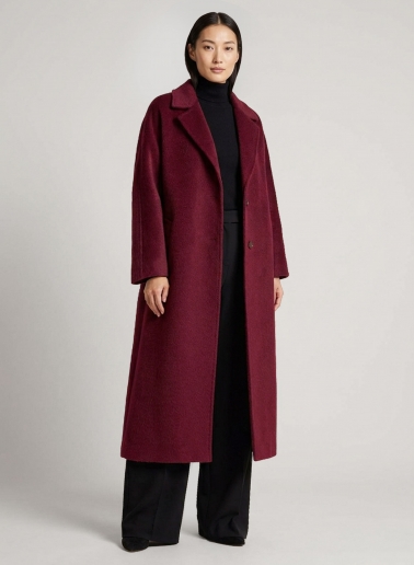 Maxi burgundy coat in alpaca and wool