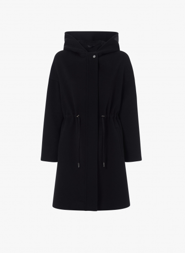 Parka nero in pura lana con coulisse