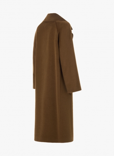 Cappotto lungo tabacco doppio petto in alpaca e lana