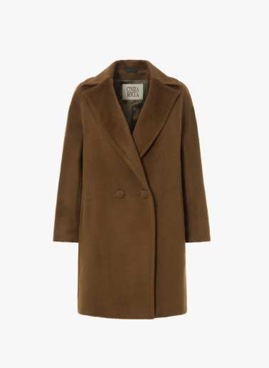 Tobacco colour double breasted coat in alpaca and wool