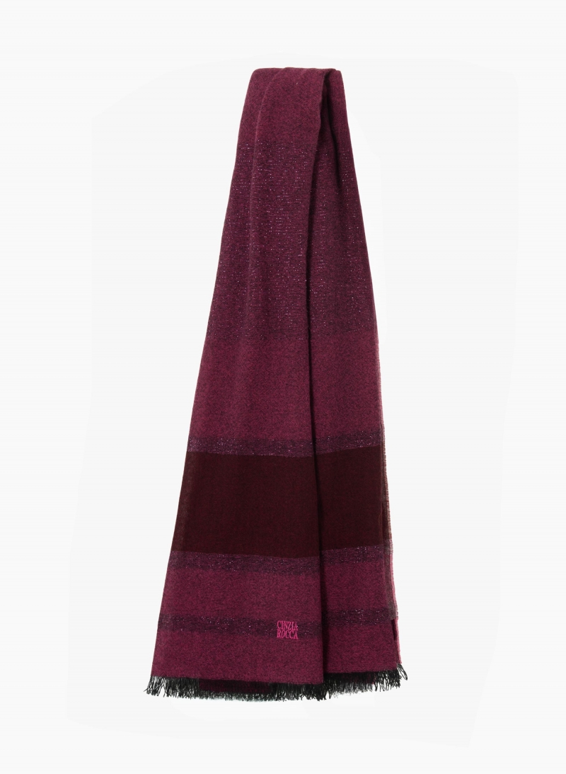 Maxi sciarpa in cashmere bordeaux con dettaglio lurex