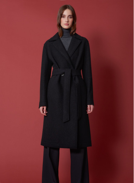 Belted coat in boiled wool