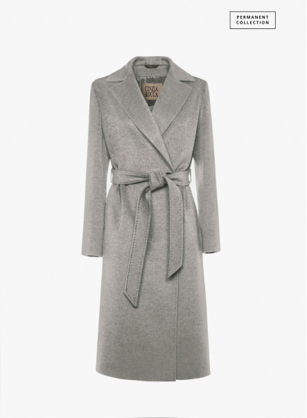 Cappotto a vestaglia grigio chiaro con cintura in lana | Cinzia Rocca